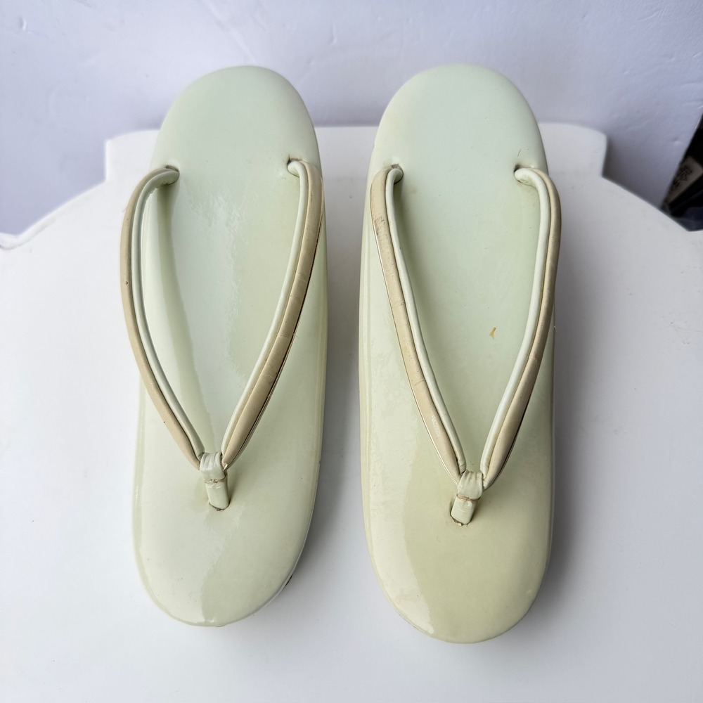 Vintage Japanese Zori Sandals Platform‎ Wedge Pale Green Shoes B-11